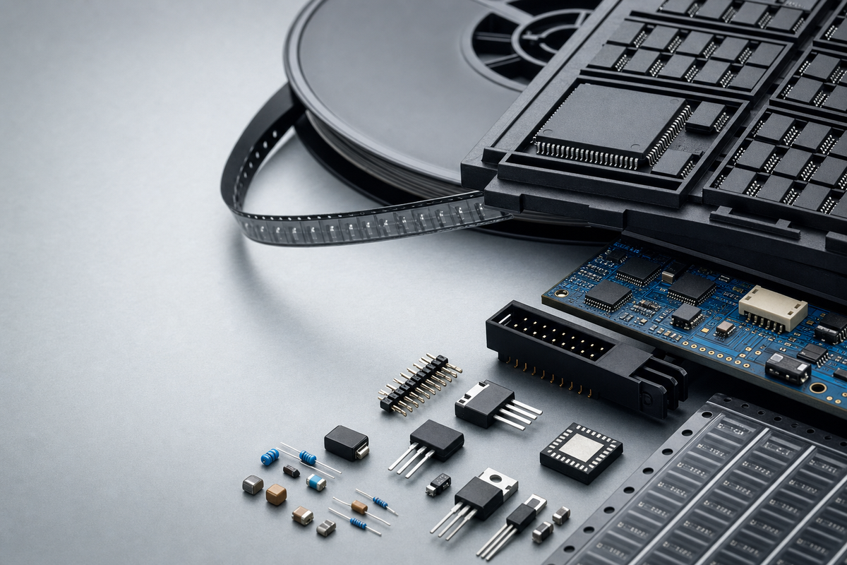 Elektronische Komponentenfamilien, Spulen und Leiterplatten für die technische Beschaffung zusammengestellt